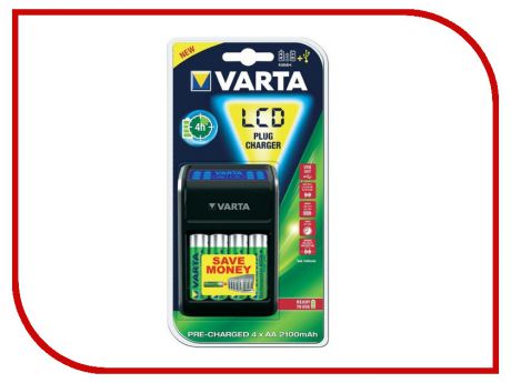 Зарядное устройство Varta LCD Plug Charger + 4 ак. 2100 mAh 57677101441