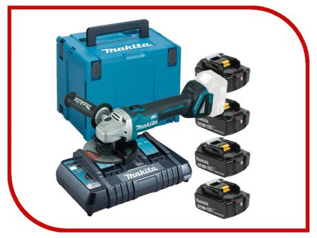 Шлифовальная машина Makita DGA504Z + Аккумулятор BL1850B Li-ion 18V 5Ah х4шт + ЗУ DC18RD + Кейс MakPac 199227-8