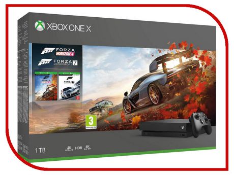 Игровая приставка Microsoft Xbox One X 1Tb Black CYV-00058 + Forza Horizon 4 + Forza Motorsport 7