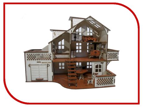 Кукольный домик Iwoodplay 52x26x35cm с гаражом igkd-01-01