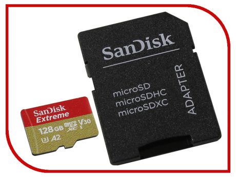 Карта памяти 128Gb - SanDisk MicroSD Extreme Class 10 SDSQXA1-128G-GN6AA с переходником под SD