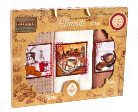 Комплект из 3-х кухонных полотенец Dinosti «Французский завтрак»