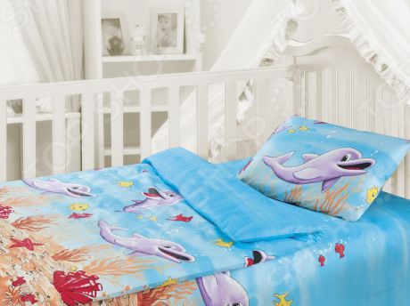 Детский комплект постельного белья Облачко «Дельфины»