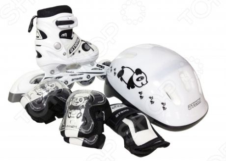 Роликовые коньки с комплектом защиты и шлемом Atemi AJIS-12.08 Panda