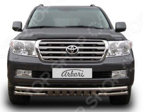 Защита переднего бампера Arbori двойная с защитой картера для Toyota Land Cruiser 200, 2007-2012