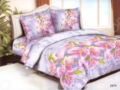 Комплект постельного белья «Ночная фантазия». 1,5-спальный. Рисунок: пурпурная орхидея