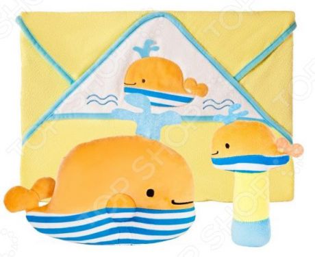 Комплект для малыша: подушка, полотенце и погремушка Жирафики «Веселый кит»