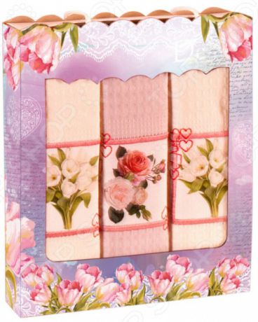 Комплект из 3-х вафельных полотенец Dinosti «Ландыши и розы»