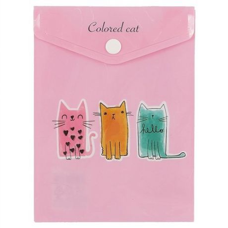 Папка-конверт А6 на кнопке Colored cat, вертикальная