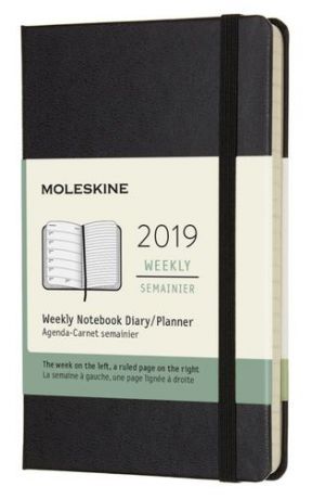 Еженедельник, Moleskine/Молескин 9*14см, 144стр., датированный на 2019г. Classic Wknt Pocket черный