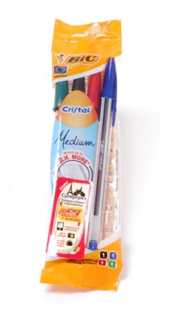Ручка, шариковая, BIC/БИК Cristal , 1,00 мм, 4 цвета, 5 штук, в блистере