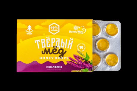 Карамель медовая Honey Way, Твердый мед с шалфеем 30гр.