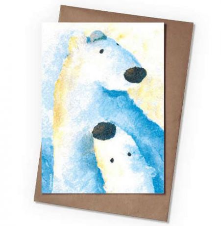 Поздравительная открытка Lososenok с конвертом в пакете "Белые мишки", голубой 2105
