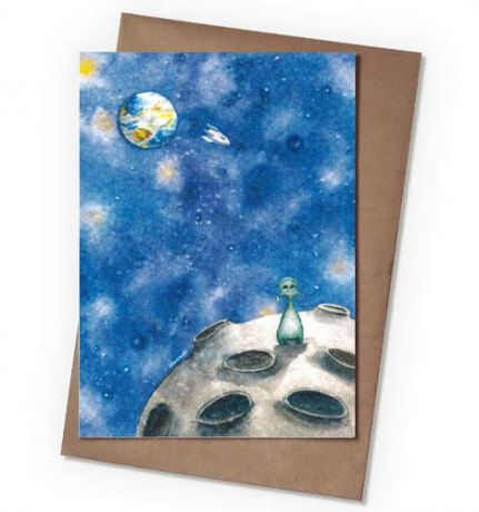 Поздравительная открытка Lososenok с конвертом в пакете "Братья по разуму", синий 2124
