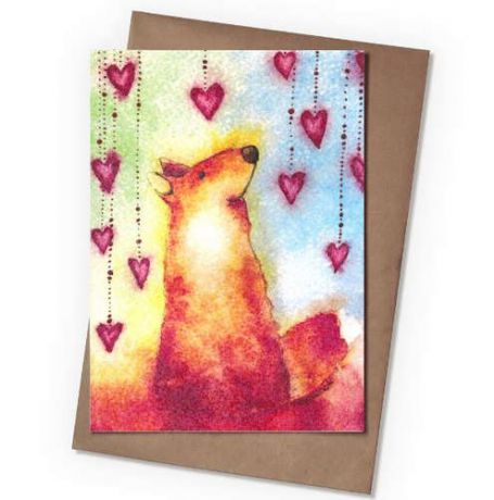 Поздравительная открытка Lososenok с конвертом в пакете "Лис с сердечками", разные цвета 2103