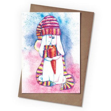 Поздравительная открытка Lososenok с конвертом в пакете "Зайки"12,5х16см, розовый, белый, голубой