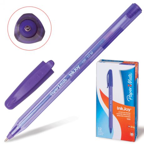 Ручка, шариковая, Paper Mate/Пэйпер Мэйт, InkJoy 100", 1,0 мм, с колпачком, фиолетовая"
