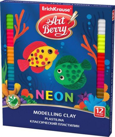 Пластилин классический 12 цветов ArtBerry®/Артберри® с Алоэ Вера Neon, со стеком, 216г.