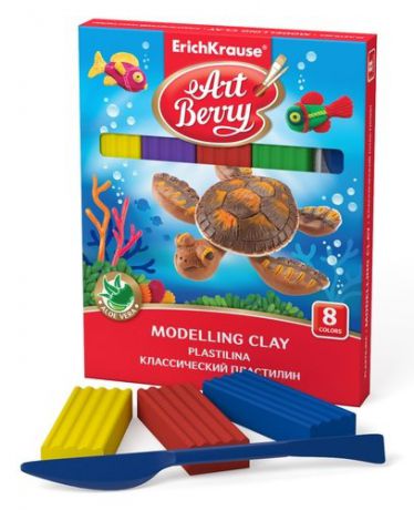 Пластилин классический 8 цветов ArtBerry®/Артберри® с Алоэ Вера, со стеком, 144г.