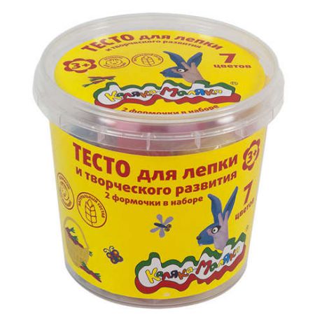 Набор для творчества Тесто для лепки "Каляка Маляка" в банке, 7 цветов, 210гр, 2 формочки ТЛБКМ-07/30
