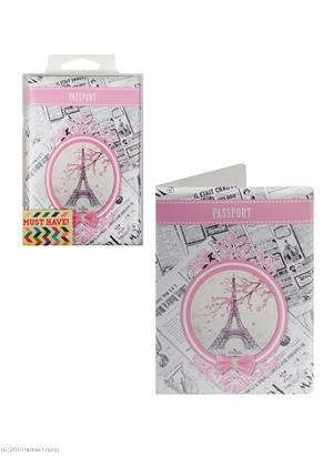 Обложка для паспорта Эйфелева башня на фоне газет (ПВХ бокс)