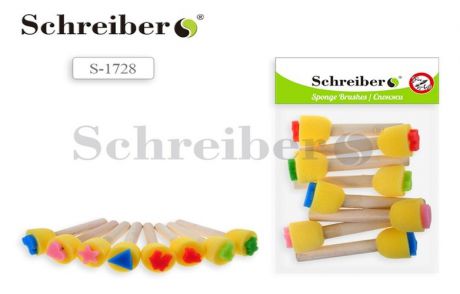 Набор спонжей художественных поролоновых с деревянными рукоятками, Schreiber/Шрайбер 8шт