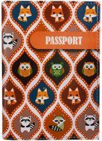 Обложка для паспорта Узоры сова, лиса и енот (кожа) (ПВХ бокс) (ОК2017-04)