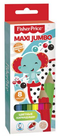 Карандаши цветные для малышей, Набор 8 цветов, MAXI Jumbo Mattel Fisher Price, деревянный корпус, картонная упаковка