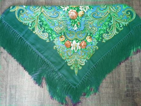 Сувенир, ДЫМУРА Платок с цветами 1,2 м., бирюзовый, текстиль ПБир1,2