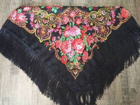 Сувенир, ДЫМУРА Платок с цветами 1,2 м., чёрный, текстиль ПЧ1,2