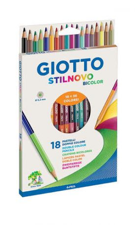 Карандаши, Набор 18шт=36цв GIOTTO/Джиотто STILNOVO BICOLOR, цветные двусторонние гексагональные карандаши