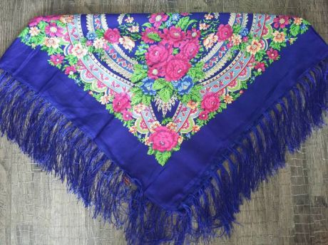 Сувенир, ДЫМУРА Платок с цветами 1,2 м., синий, текстиль ПС1,2