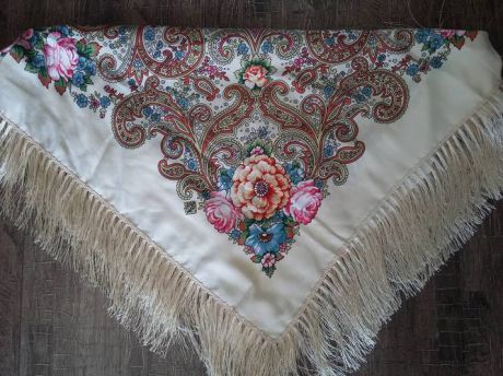 Сувенир, ДЫМУРА Платок с цветами 1,2 м., бежевый, текстиль ПБеж1,2