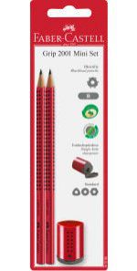 Специальный набор с карандашами Faber-Castell/Фаберкастел, Grip 2001, красный, 2 карандаша +точилка, в блистере