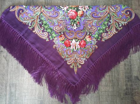 Сувенир, ДЫМУРА Платок с цветами 1,2 м., фиолетовый, текстиль ПФ1,2