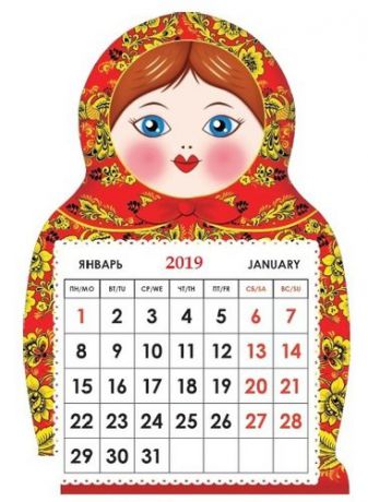 Календарь на магните отрывной (КР33) на 2019г. "Матрешка хохлома" [КР33-19013]