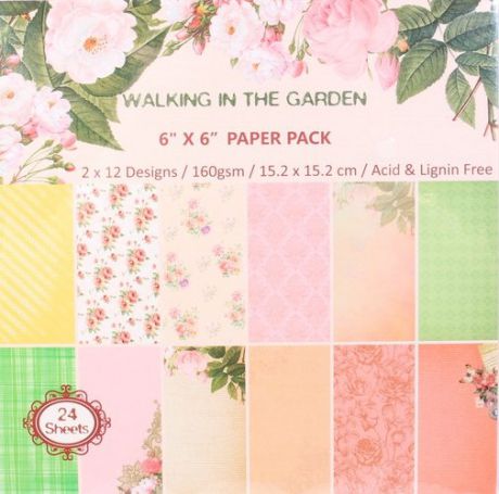 Набор бумаги для скрапбукинга, 15*15см, 24 листа, 12 дизайнов Walk in the garden (11-7) (11-2234