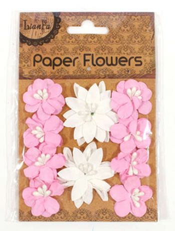 Набор для творчества Цветы с бусинами Paper Flower 2больш.+ 8маленьк.,белые с розовым