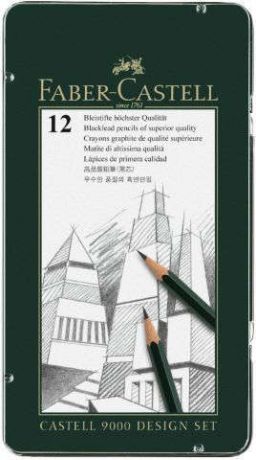 Карандаши чернографитные, Faber-Castell/Фаберкастел ,Castell 9000 design set", 12 штук, в металлической коробке"