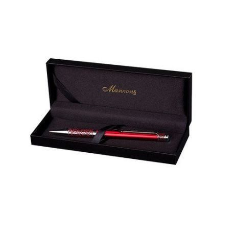 Ручка, подарочная, Manzoni/Манзони, Marinella, шариковая, красный корпус, серебро, в футляре