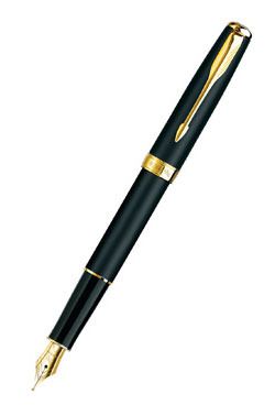 Ручка перьевая Parker/Паркер Sonnet F528 (S0817930) Matte Black GT F перо сталь нержавеющая/позолота 23К подар.кор.