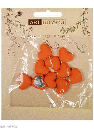 Полубусины сердечки на металле 1.8 см, 10 штук в пакете с подвесом, оранжевые
