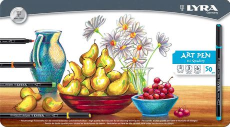 Фломастеры, 50 цветов, LYRA/Лира Hi-Quality Art Pen в металлической коробке