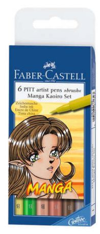 Ручки капиллярные, профессиональные MANGA, набор 6 цветов, в футляре 167134