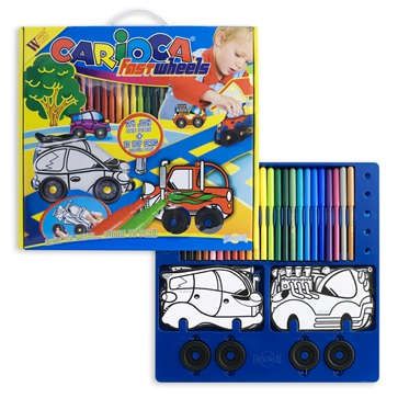 Набор для детского творчества, Carioca/Кариока, Собери, раскрась, играй: 10 машинок с колесами, 24 фломастера