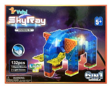 Конструктор пластиковый со светодиодами Sky Ray Набор 6 в 1 В мире животных 132эл.