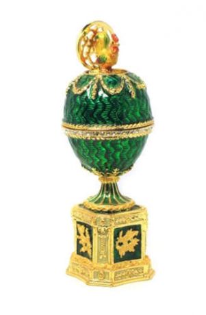 Сувенир, АКМ, Faberge Яйцо Шантеклер (встроенный петух) 8см цв.зеленый JD1159-4