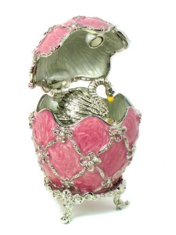 Сувенир АКМ Faberge Яйцо пасхальное "Бантик всавка лебедь" h=5,7см цв.розовый