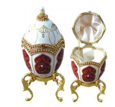 Сувенир АКМ Faberge Яйцо-шкатулка скорлупа "Роза в узорах" красное с белым