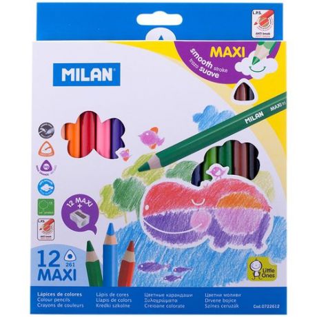 Карандаши цветные Milan/Милан 261 Maxi, 12цв., трехгран., заточен., картон, европодвес, с точилкой